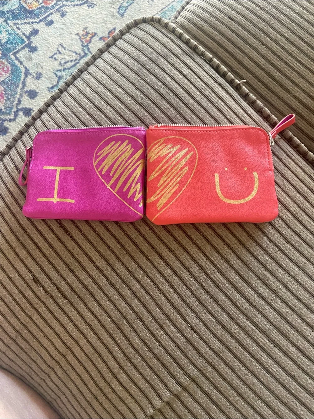 Vera Bradley Pink & Coral Heart Print Pouch Set